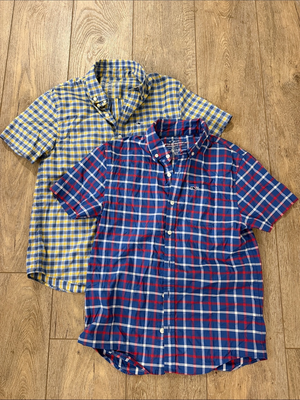 Vineyard Vines Blue and Red Plaid Short-Sleeve Button-Down Shirt